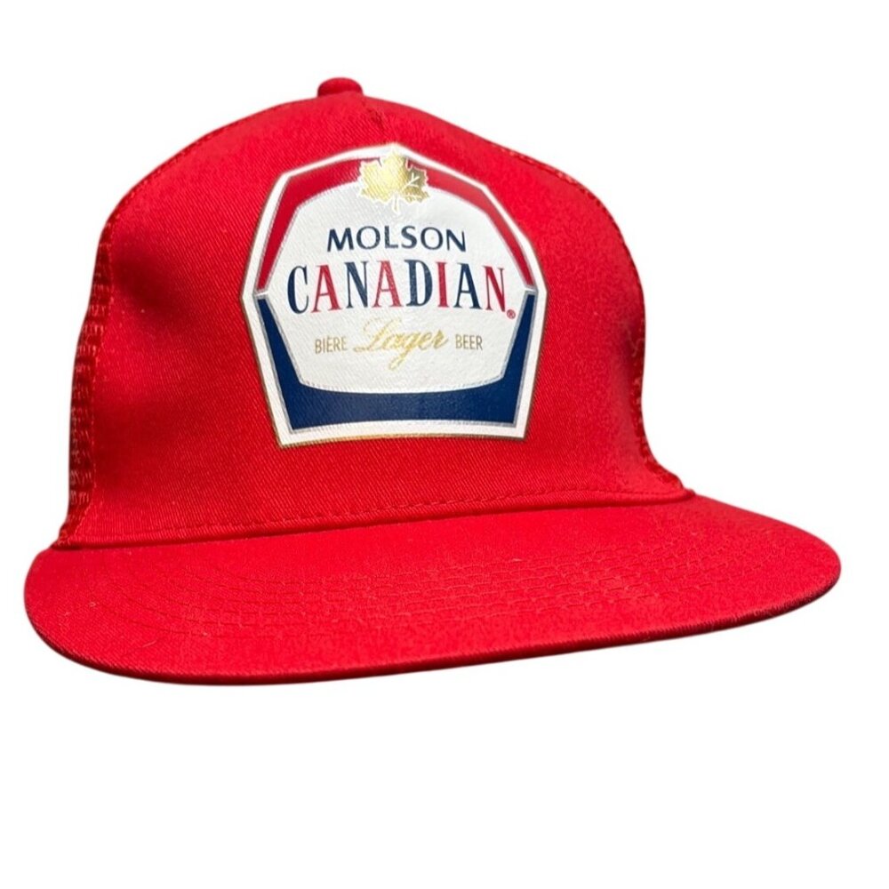 Molson Canadian Hat Cap Lager Beer Logo Adjustable Red Trucker Mesh Back NWOT